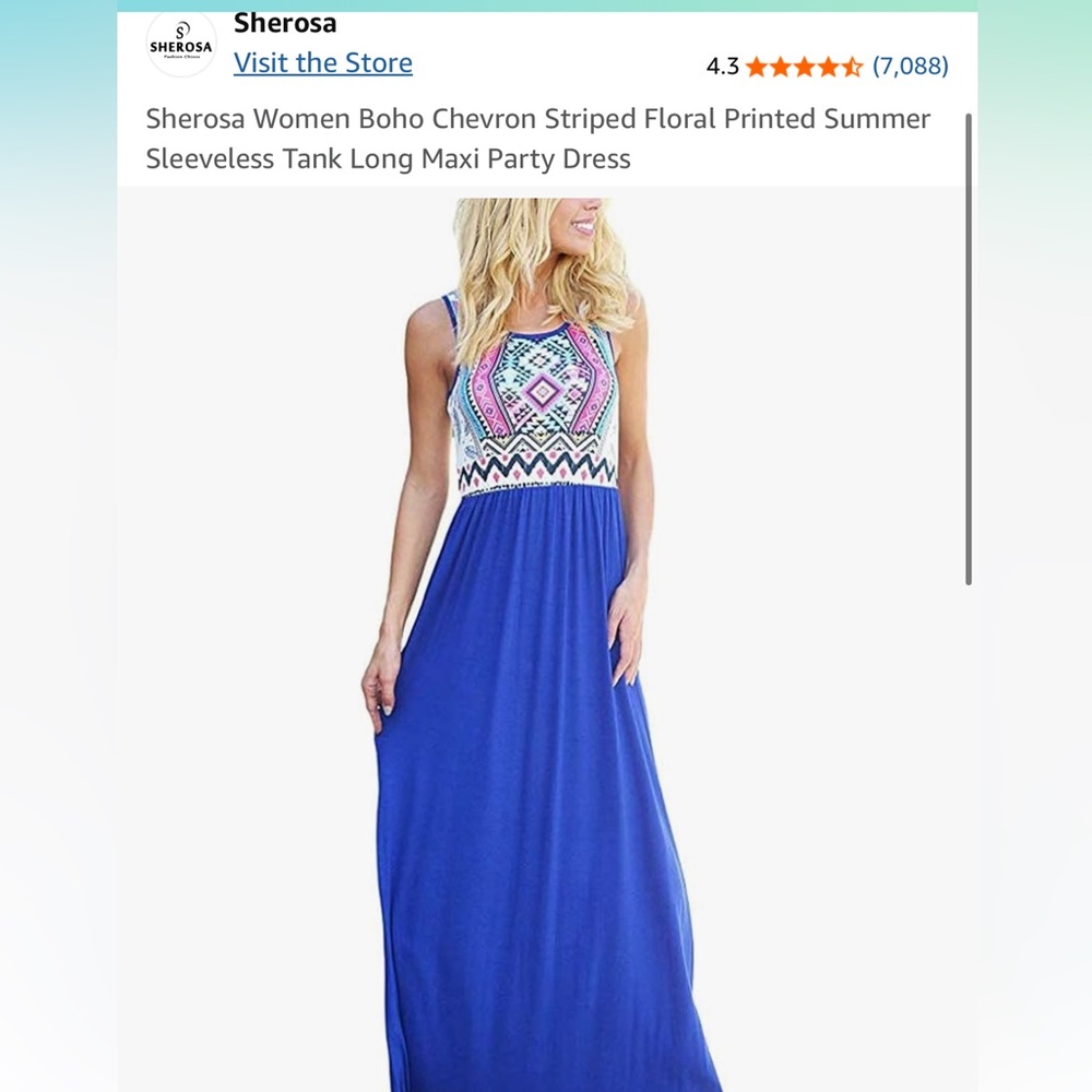 Amazon Blue and White Chevron Maxi Dress size medium